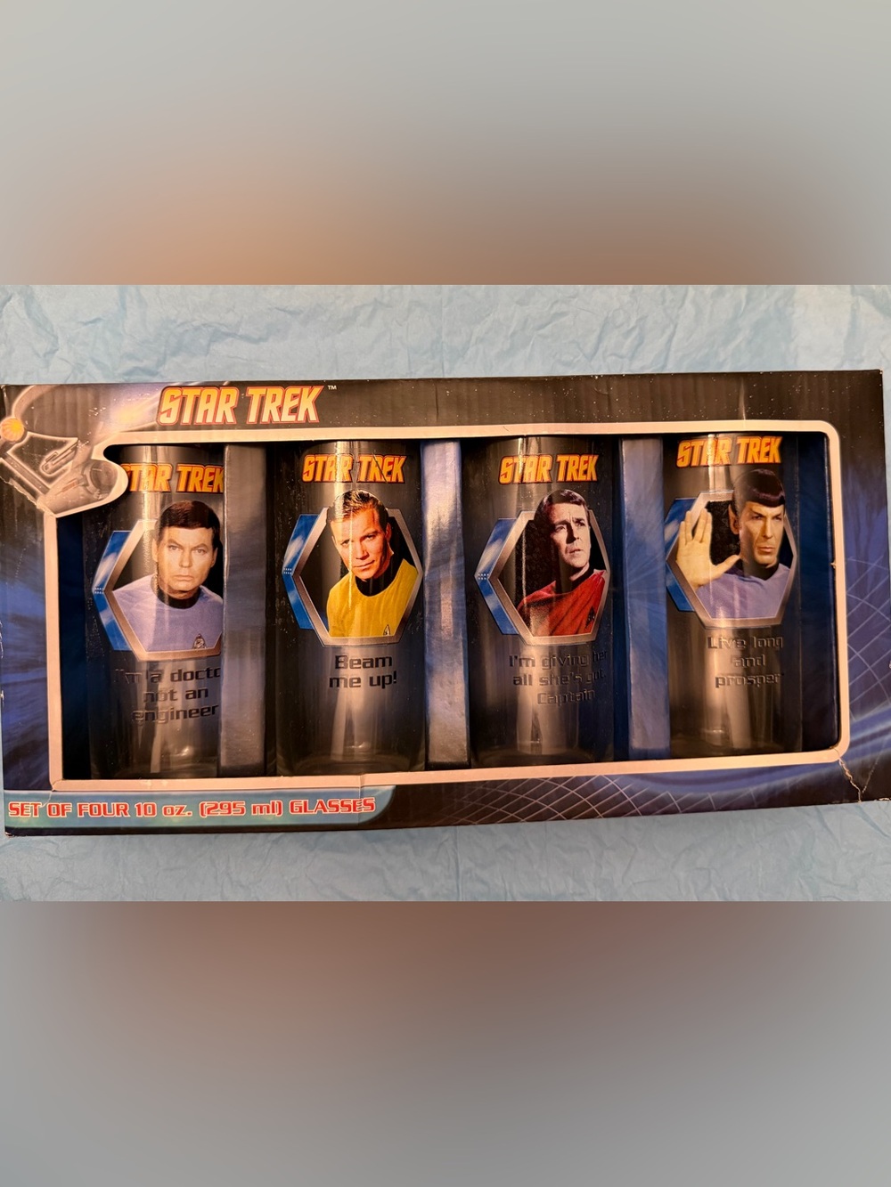 Rare Star Trek Set of 4 Glasses in 10 oz (295 ml) NWOT